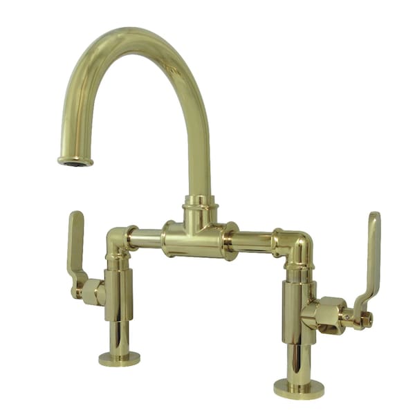 Whitaker Industrial Style Bridge Bathroom Faucet W/ Pop-Up Drain, Brass